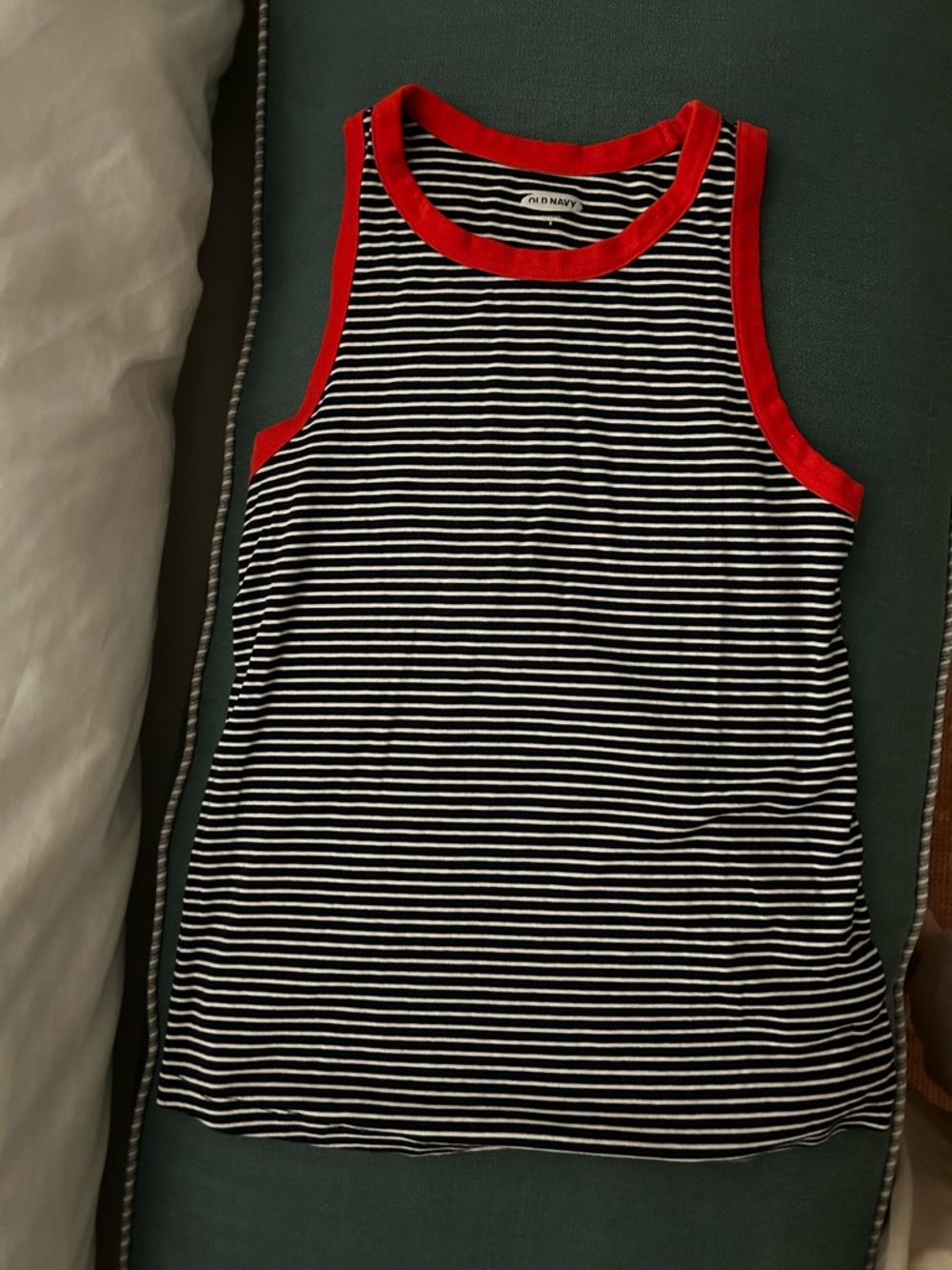 Old Navy navy & white Striped Tank with Red Trim